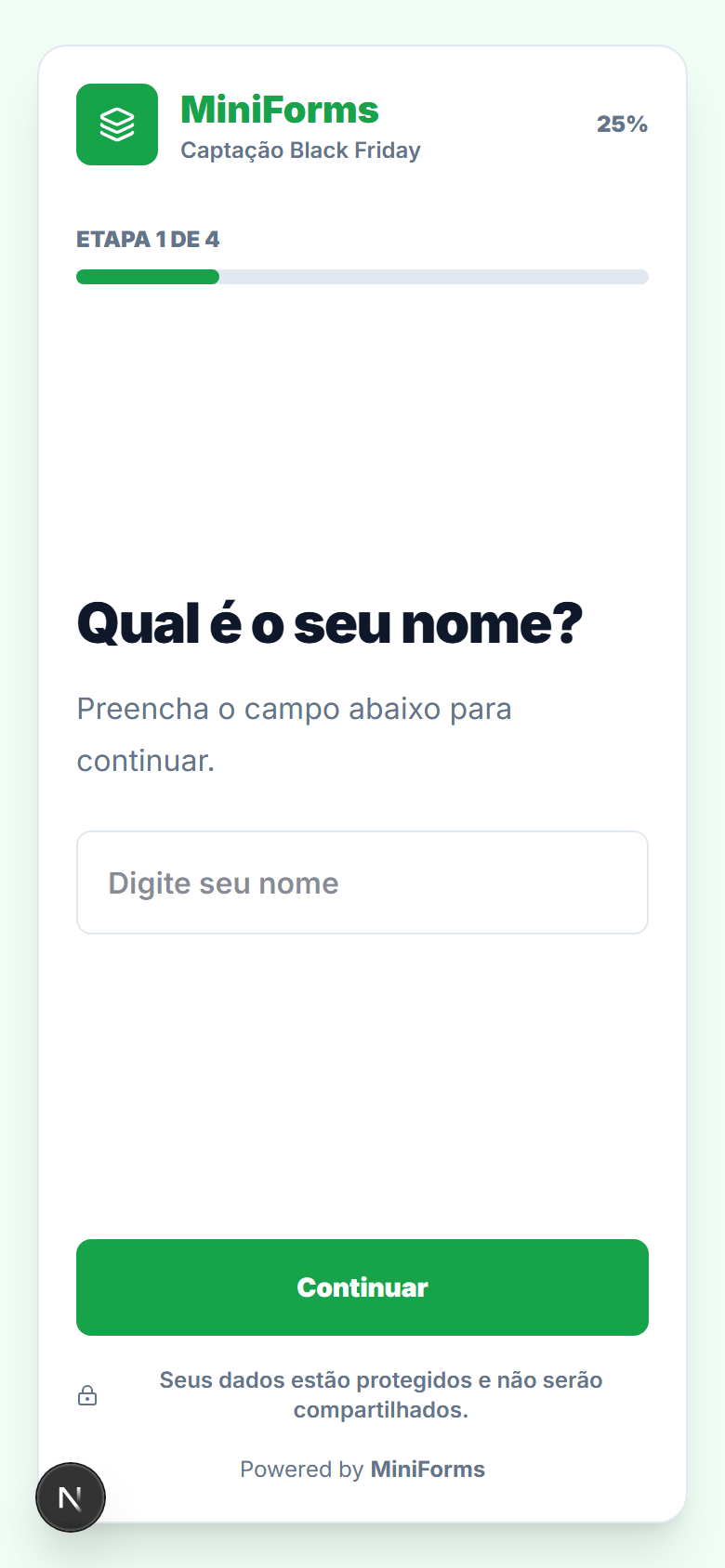 Link público mobile do MiniForms